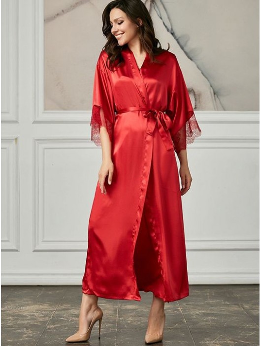 Длинный халат на поясе из искусственного шелка - Felisse купить с доставкой