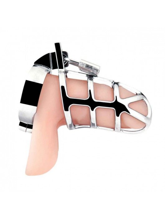 Серебристая металлическая клетка для члена с замком Enslave Cock Cage - BlueLine - купить с доставкой в Орске