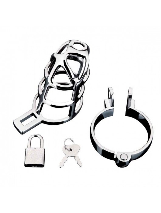 Серебристая металлическая клетка для члена с замком Enslave Cock Cage - BlueLine - купить с доставкой в Орске