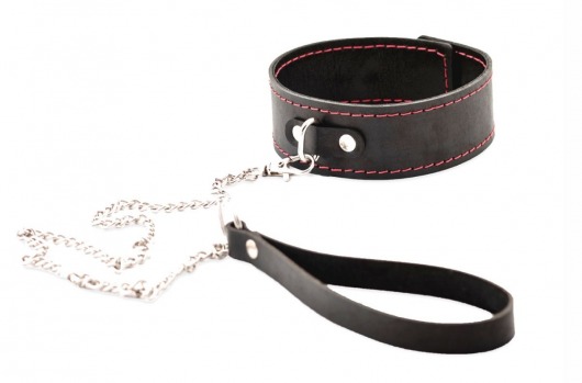 Черный широкий ошейник с красной строчкой и поводком - Crazy Handmade - купить с доставкой в Орске Черный широкий ошейник с красной строчкой и поводком - Crazy Handmade - купить с доставкой в Орске