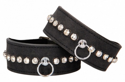 Черные наручники Diamond Studded Wrist Cuffs - Shots Media BV - купить с доставкой в Орске