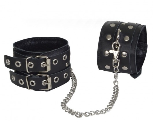 Чёрные кожаные оковы, соединенные цепочкой - Sitabella - купить с доставкой в Орске