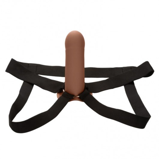 Коричневый фаллопротез из силикона Extension with Harness - 15,75 см. - California Exotic Novelties - купить с доставкой в Орске