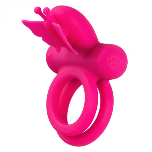 Розовое эрекционное виброкольцо Silicone Rechargeable Dual Butterfly Ring - California Exotic Novelties - в Орске купить с доставкой