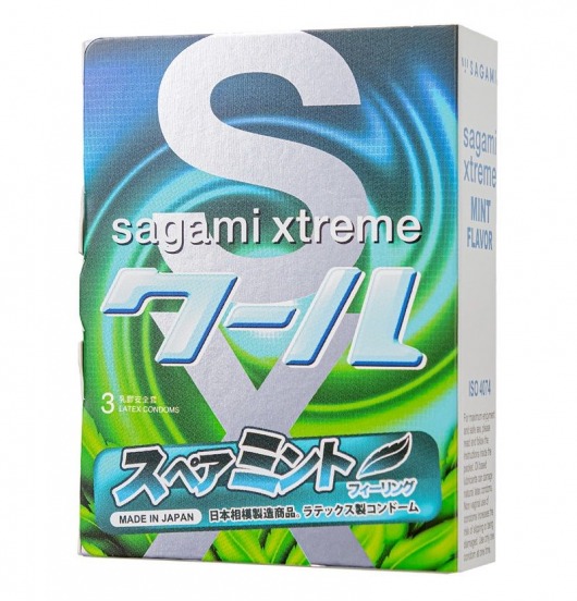 Презервативы Sagami Xtreme Mint с ароматом мяты - 3 шт. - Sagami - купить с доставкой в Орске