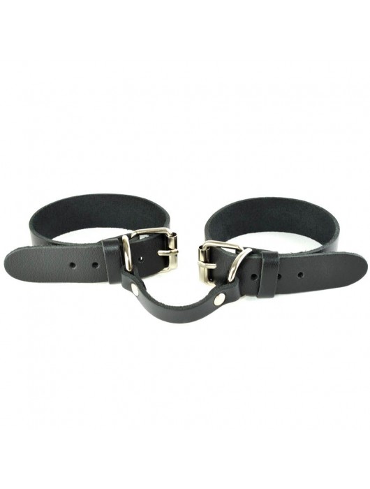 Черные кожаные наручники со съемной красной опушкой - Sitabella - купить с доставкой в Орске