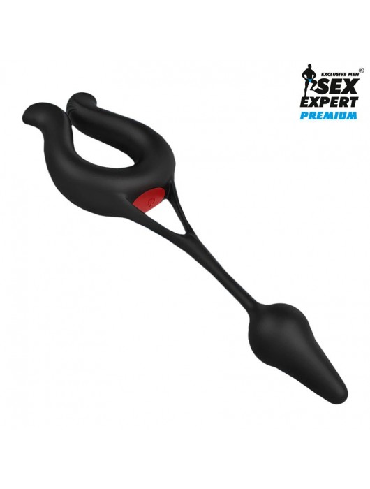 Черная вибронасадка Sex Expert с анальной втулкой - Sex Expert - в Орске купить с доставкой