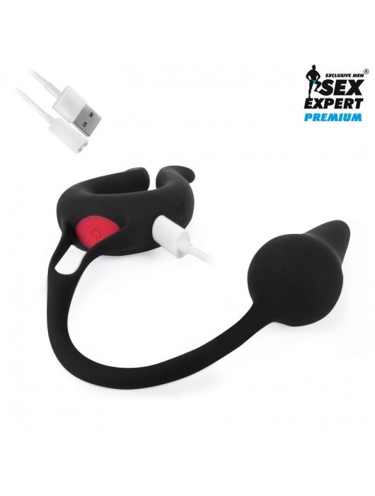 Черная вибронасадка Sex Expert с анальной втулкой - Sex Expert - в Орске купить с доставкой
