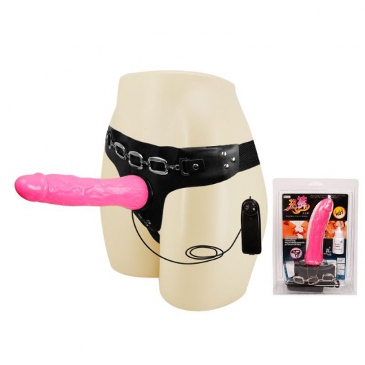 Женский розовый страпон с вибрацией - 18,5 см. - Baile - купить с доставкой в Орске