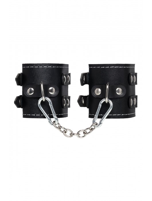 Черные кожаные наручники с двумя ремнями и красной подкладкой - Pecado - купить с доставкой в Орске