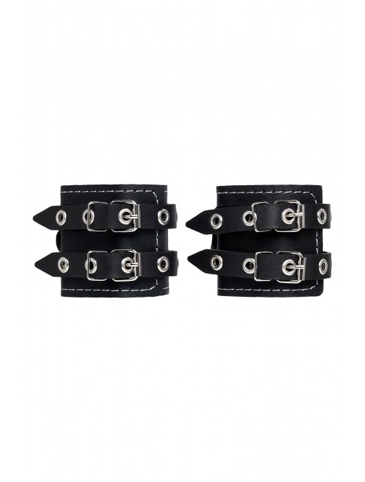 Черные кожаные наручники с двумя ремнями и красной подкладкой - Pecado - купить с доставкой в Орске