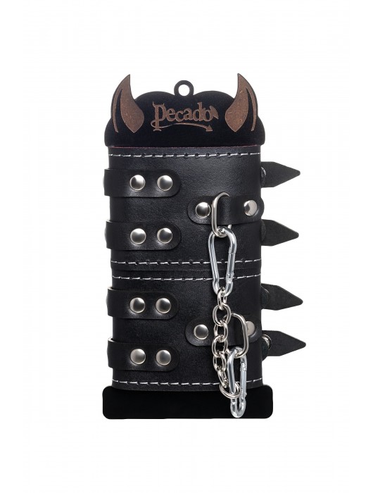Черные кожаные наручники с двумя ремнями и красной подкладкой - Pecado - купить с доставкой в Орске