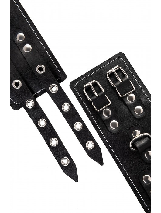 Черные кожаные наручники с двумя ремнями и красной подкладкой - Pecado - купить с доставкой в Орске