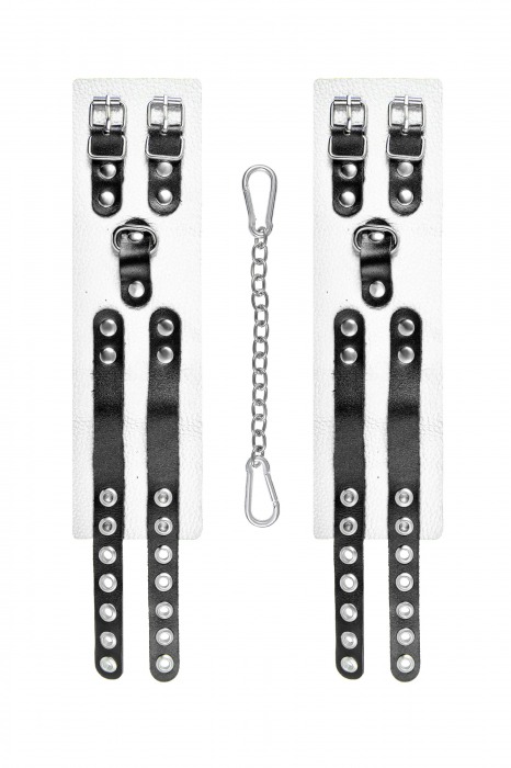 Бело-черные оковы с двумя ремешками и люверсами - Pecado - купить с доставкой в Орске