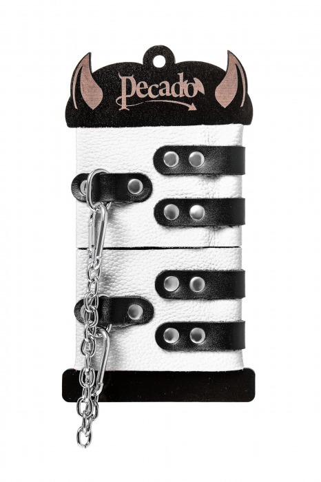 Бело-черные оковы с двумя ремешками и люверсами - Pecado - купить с доставкой в Орске