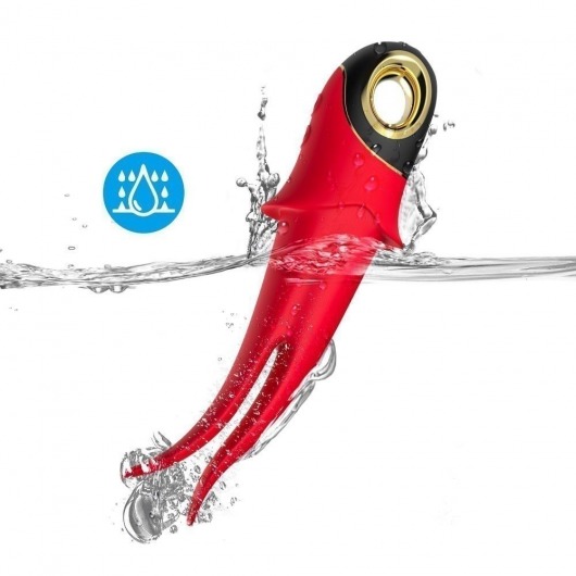 Красный стимулятор эрогенных зон с раздвоенным концом - 23,5 см. - Silicone Toys