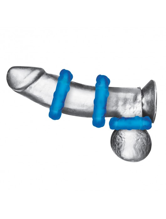 Комплект из трех голубых эрекционных колец 3-Pack Ribbed Rider Cock Ring Set - BlueLine - в Орске купить с доставкой