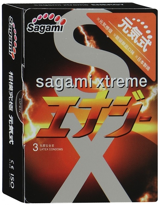 Презервативы Sagami Xtreme ENERGY с ароматом энергетика - 3 шт. - Sagami - купить с доставкой в Орске