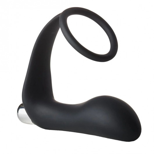 Черное эрекционное кольцо с вибропробкой Vibrating Anal Plug With Cockring - Dream Toys - в Орске купить с доставкой