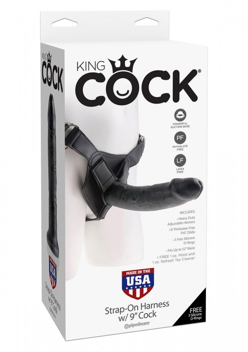 Страпон Harness со съемной чёрной насадкой King Cock 9 - 23 см. - Pipedream - купить с доставкой в Орске