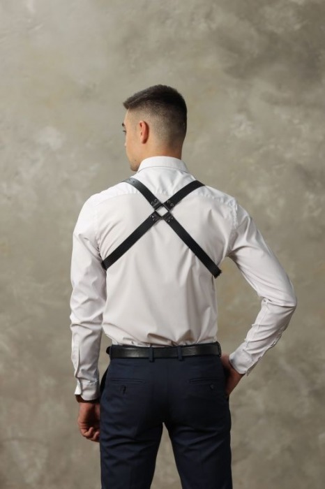 Черная мужская кожаная портупея №4 - БДСМ Арсенал - купить с доставкой в Орске