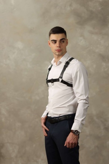 Черная мужская кожаная портупея №4 - БДСМ Арсенал - купить с доставкой в Орске