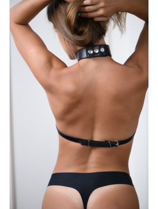 Черная кожаная сбруя с ошейником plus size из нежной кожи - БДСМ Арсенал - купить с доставкой в Орске