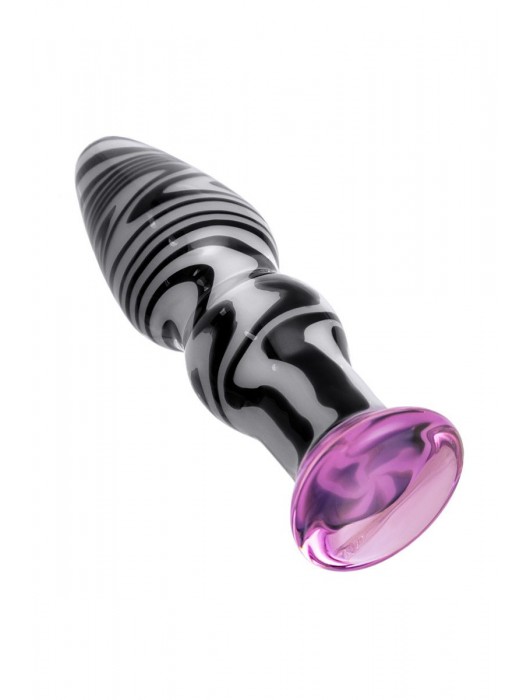 Белая анальная пробка из стекла с чёрными полосами - 11,6 см. - Sexus