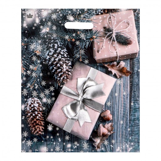 Новогодний пакет с принтом в виде подарков и вырубной ручкой (45х38 см) - Сима-Ленд - купить с доставкой в Орске