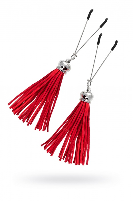 Зажимы на соски «Вилки» с красными кисточками из замши - Pecado - купить с доставкой в Орске