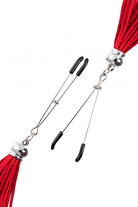 Зажимы на соски «Вилки» с красными кисточками из замши - Pecado - купить с доставкой в Орске