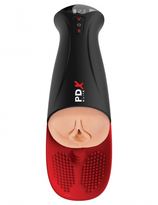 Телесный мастурбатор-вагина в черной колбе с вибрацией Fuck-O-Matic Pro XL - Pipedream - в Орске купить с доставкой