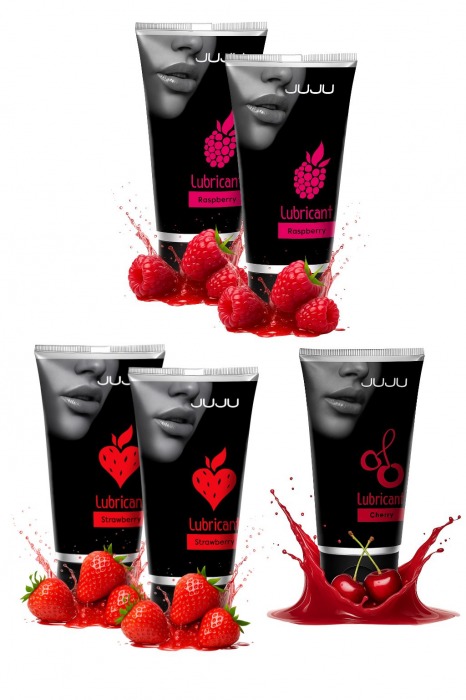 Набор из 5 съедобных лубрикантов JUJU (клубника х 2, малина х 2, вишня) - JuJu - купить с доставкой в Орске