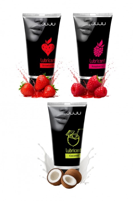 Набор из 3 съедобных лубрикантов JUJU (клубника, малина, кокос) - JuJu - купить с доставкой в Орске Набор из 3 съедобных лубрикантов JUJU (клубника, малина, кокос) - JuJu - купить с доставкой в Орске