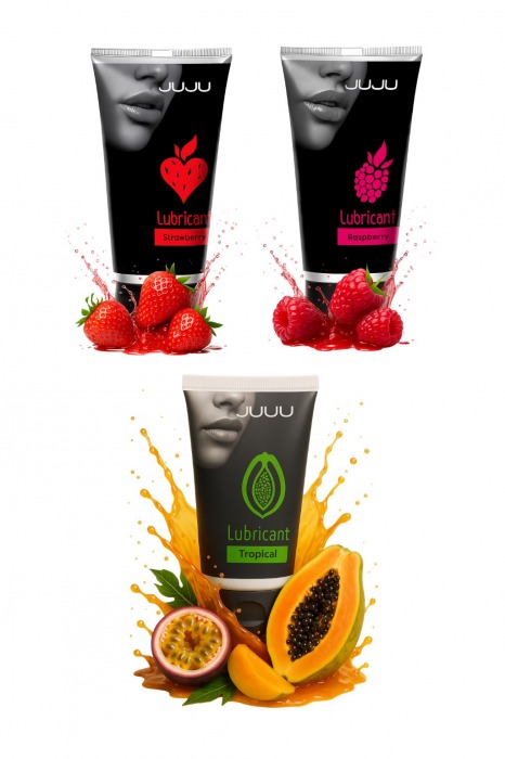 Набор из 3 съедобных лубрикантов JUJU (клубника, малина, тропические фрукты) - JuJu - купить с доставкой в Орске Набор из 3 съедобных лубрикантов JUJU (клубника, малина, тропические фрукты) - JuJu - купить с доставкой в Орске