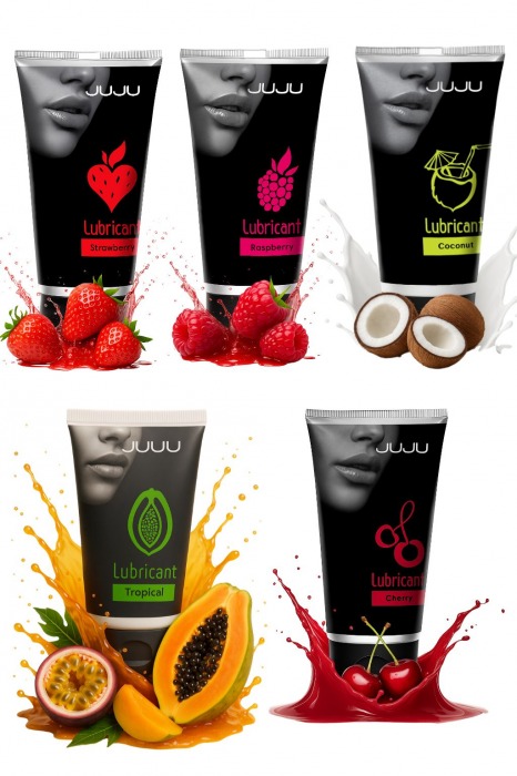 Набор из 5 съедобных лубрикантов JUJU (клубника, малина, тропические фрукты, вишня, кокос) - JuJu - купить с доставкой в Орске