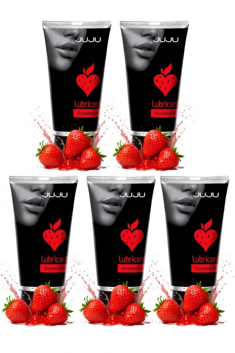 Набор из 5 съедобных лубрикантов JUJU со вкусом клубники - JuJu - купить с доставкой в Орске Набор из 5 съедобных лубрикантов JUJU со вкусом клубники - JuJu - купить с доставкой в Орске