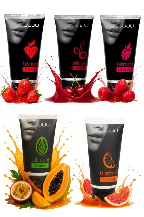 Набор из 5 съедобных лубрикантов JUJU (клубника, малина, тропические фрукты, вишня, грейпфрут) - JuJu - купить с доставкой в Орске