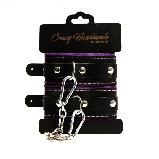 Черно-фиолетовые скругленные наручники с мягкой подкладкой - Crazy Handmade - купить с доставкой в Орске