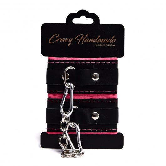 Черно-розовые скругленные наручники с мягкой подкладкой - Crazy Handmade - купить с доставкой в Орске