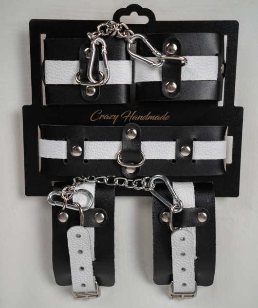 Набор фиксаторов из черной и белой натуральной кожи - Crazy Handmade - купить с доставкой в Орске Набор фиксаторов из черной и белой натуральной кожи - Crazy Handmade - купить с доставкой в Орске
