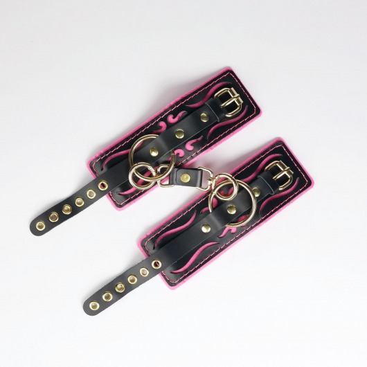 Черные кожаные наручники с розовой строчкой - Crazy Handmade - купить с доставкой в Орске Черные кожаные наручники с розовой строчкой - Crazy Handmade - купить с доставкой в Орске