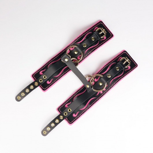 Черные кожаные оковы с розовой строчкой - Crazy Handmade - купить с доставкой в Орске