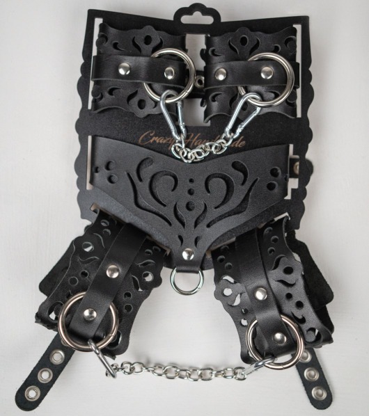 Черный ажурный кожаный набор фиксаций - Crazy Handmade - купить с доставкой в Орске