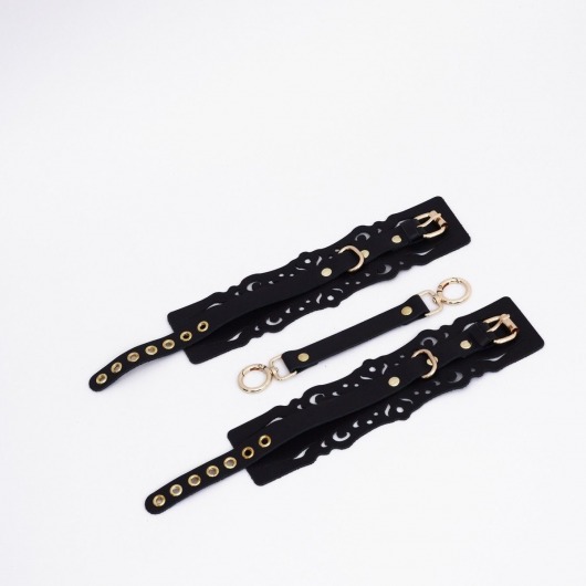 Черный кожаные оковы с узорами и золотистой фурнитурой - Crazy Handmade - купить с доставкой в Орске