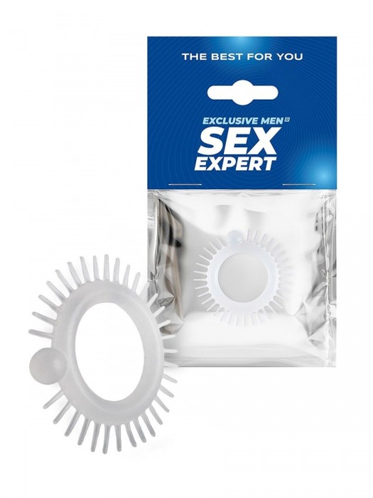 Эластичное эрекционное кольцо с шипиками и шариком - Sex Expert - в Орске купить с доставкой
