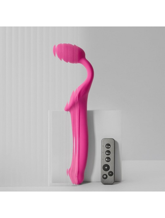 Ярко-розовый безремневой страпон Strap-on-me Vibrating Bendable Strap-On size L - Strap-on-me - купить с доставкой в Орске