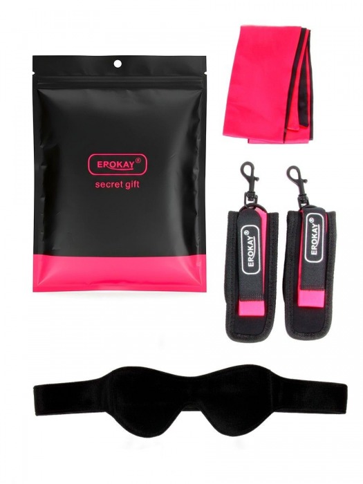 Черно-розовый эротический набор: маска, наручники и повязка - Erokay - купить с доставкой в Орске