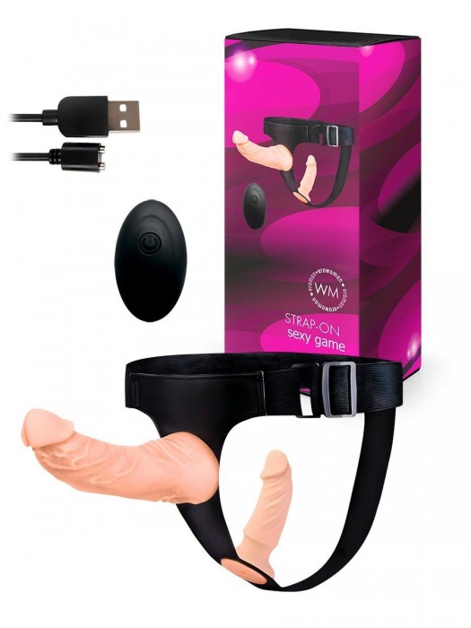 Женский страпон с 2 насадками, вибрацией и пультом ДУ - Erowoman-Eroman - купить с доставкой в Орске