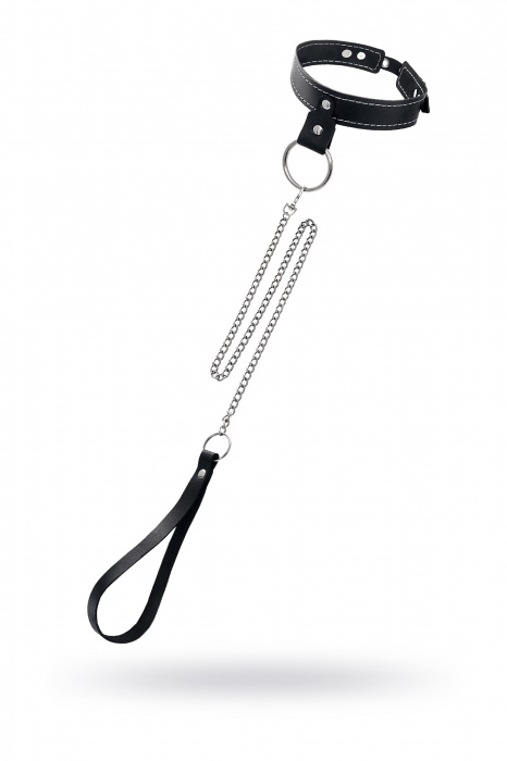 Черный узкий однослойный ошейник с серебристым поводком-цепочкой - Pecado - купить с доставкой в Орске